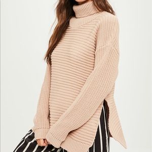 Tan rollneck hem knitted sweater